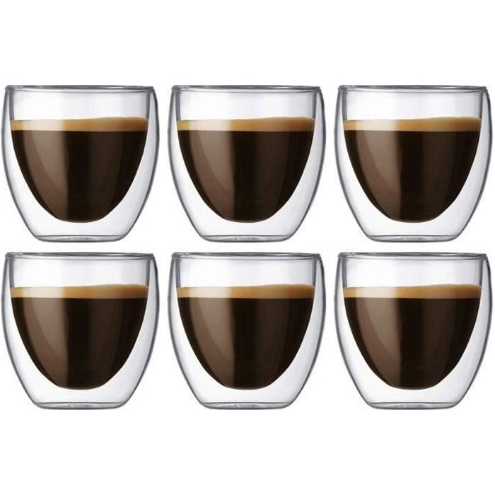 Molbory Lot de 6 tasses à expresso à double paroi de 80 ml, verres à