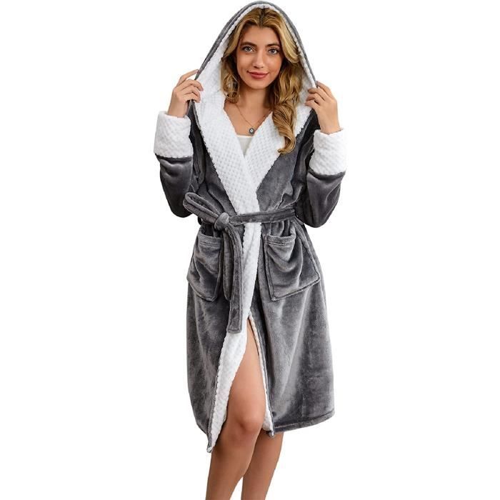 Peignoir de Bain Femme Long Sortie de Bain Capuche Robe de