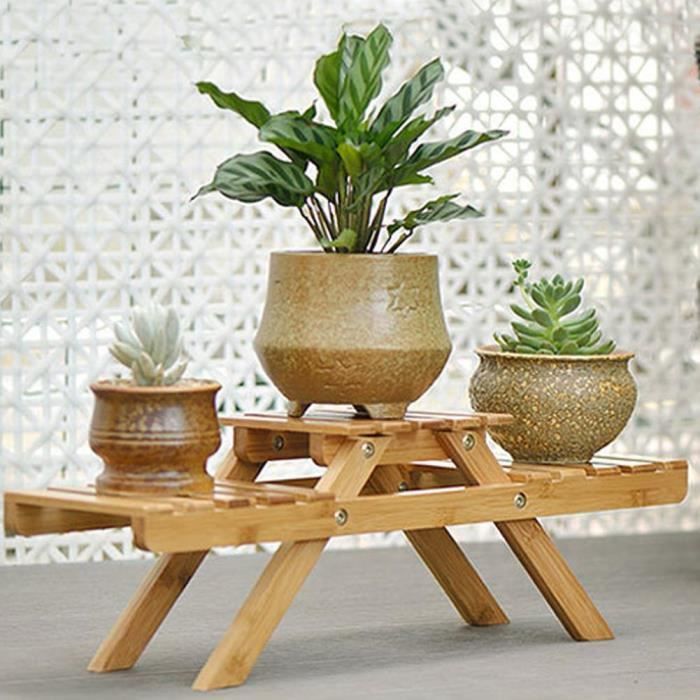 Étagère à Fleurs En Bambou Avec Roulettes - 5 étages Charge 20kg - Naturel, Imperméable - Pour Salon, Balcon