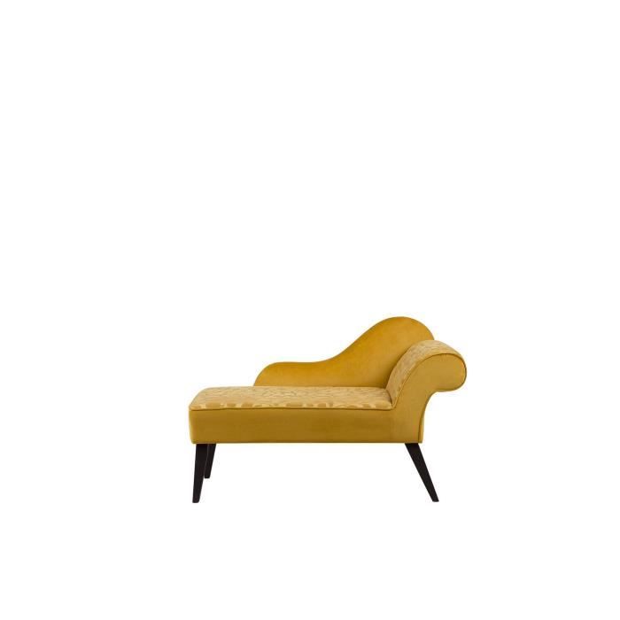 chaise longue en velours jaune côté droit biarritz - beliani - vintage - confort moelleux - 1 place