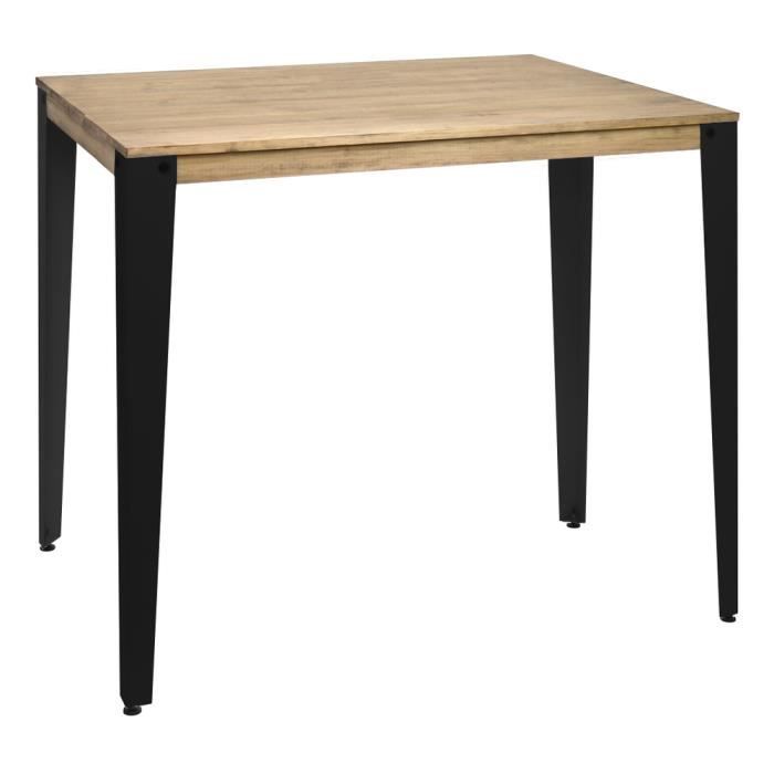 table mange debout lunds - box furniture - métal noir - plateau en bois finition vieilli - 120x80x110cm