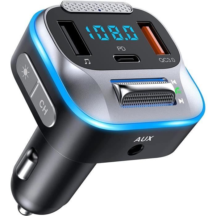 Transmetteur Bluetooth 5.3 FM Voiture Avec Double USB Et Support TF/USB - Appels Mains Libres, Charge Rapide, Musique Stéréo - 10