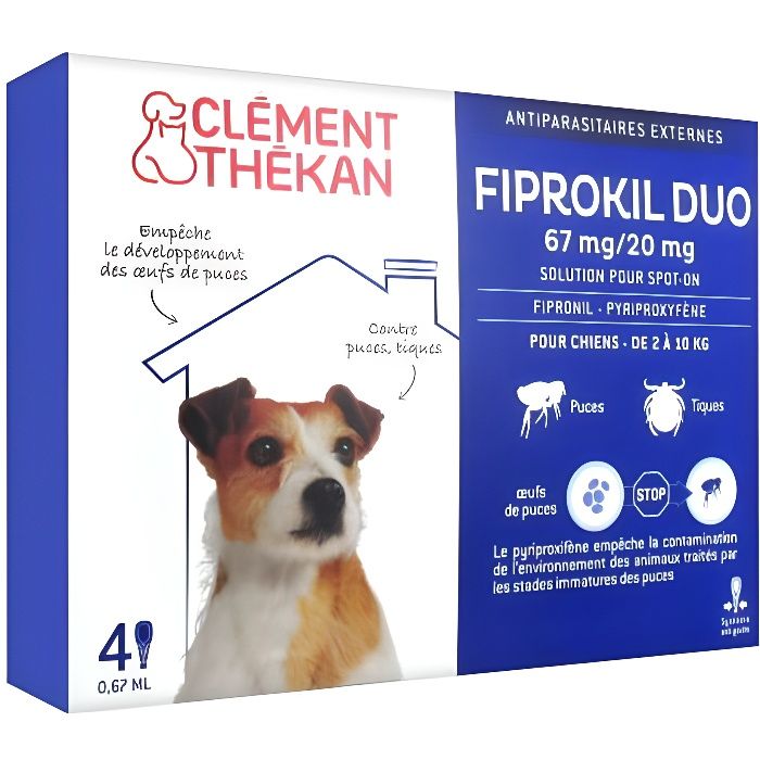 Clément Thékan Fiprokil Duo Chiens 2-10kg 4 pipettes