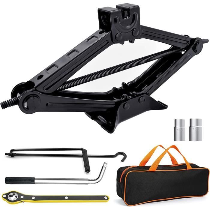 Cric Ciseaux 2,5 Tonnes Pour Voiture - Course 9,5 à 40,5 Cm, En Acier, Avec Poignée - Garantie 3 Ans