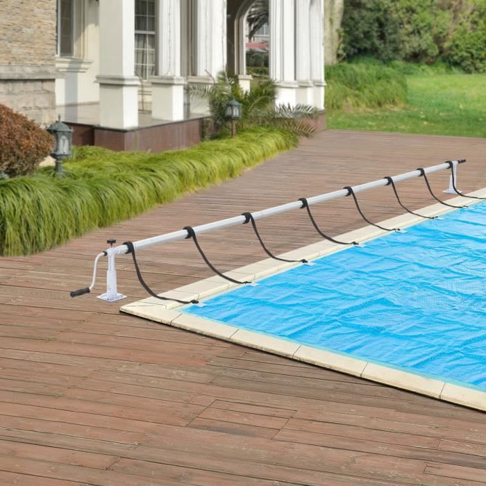 Enrouleur pour b&acirc;che de piscine oliveti &agrave; longueur r&eacute;glable 147-555 cm [en.casa]