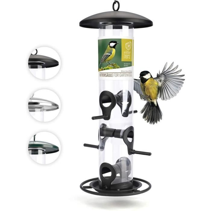 2 Mangeoires à Oiseaux En Tube Transparent - Pour Graines De Tournesol, à Suspendre - Balcon, Jardin, Terrasse