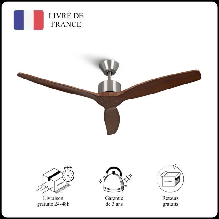 Mellerware - Ventilateur de plafond avec télécommande Brizy! Bright 45W Silencieux 3 lames 132cm 6 vitesses Bois foncé - Mellerware