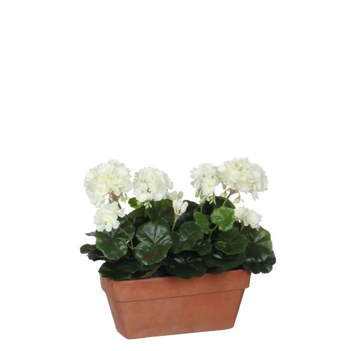 Plante artificielle géranium en jardinière - L29 x l13 x H40 cm - Blanc - Mica Decorations
