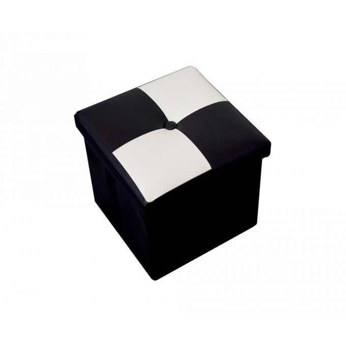 pouf de rangement pliant - mobili rebecca - noir et blanc - bois - simili (pu) - 30x30x30cm