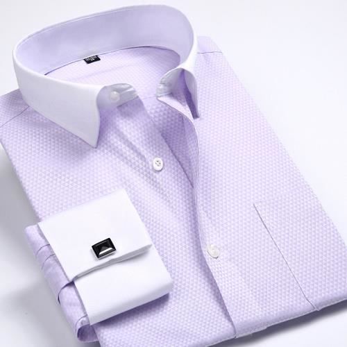 Chemise Habillée Verte Motif Fleurs Violettes à Manches Longues - KLAX