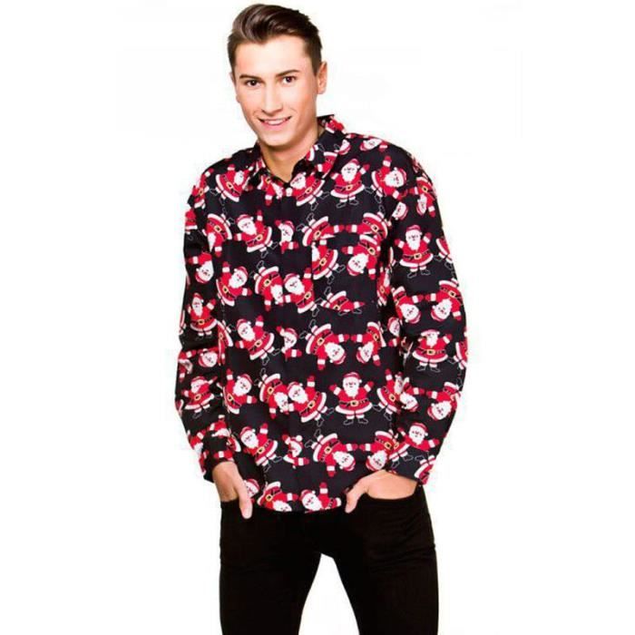 Noel chemise homme de Marque luxe Motif de dessin anime Manches longues printemps et automne T shirt Vetement Masculin Noir rouge