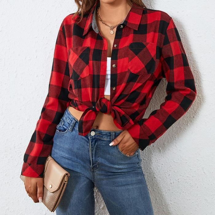 Chemise Femme Flanelle Carreaux Plaid Printemps Automne Manches