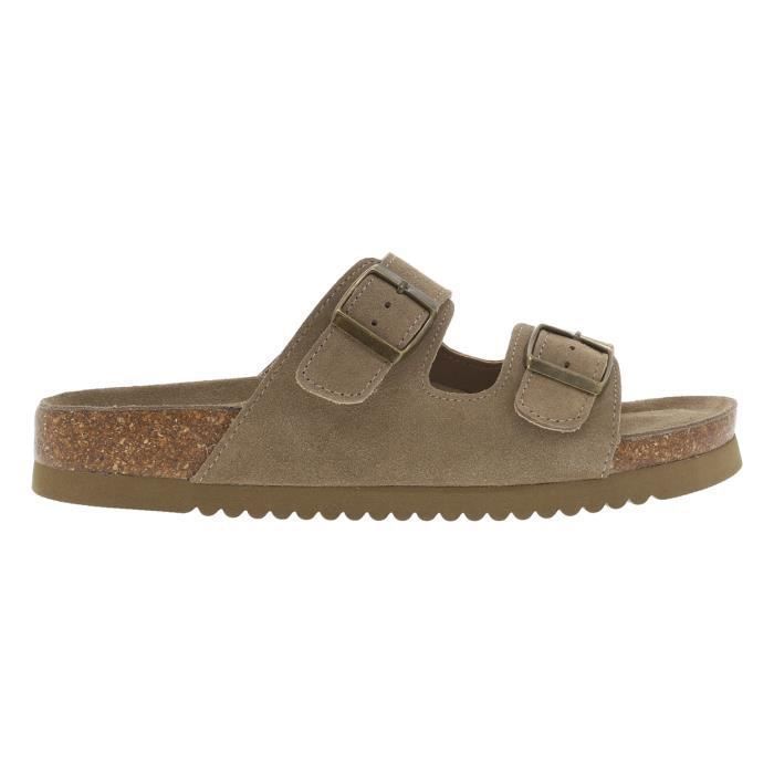 Mules cuir nubuck Refresh gris Femme Adulte Cuir Taupe