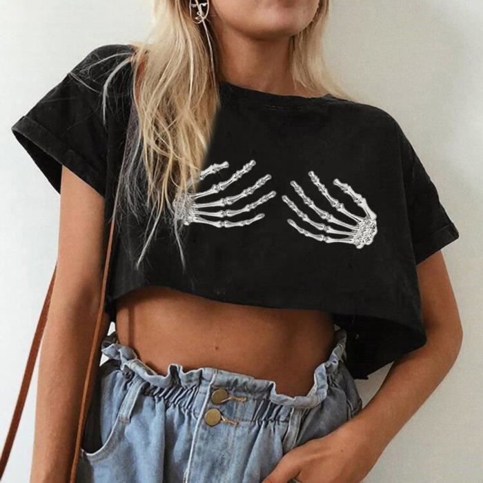 Haut court gothique à lacets pour femme avec ceinture en cuir synthétique