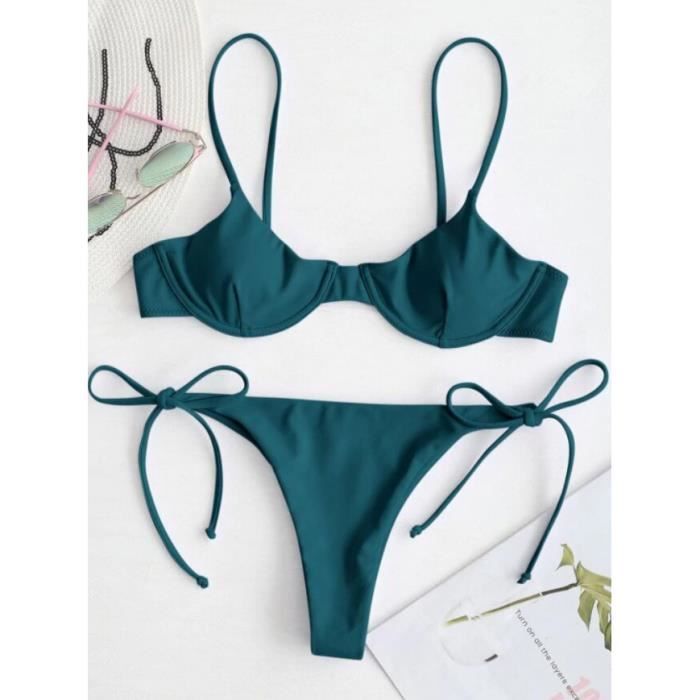 Maillot De Bain Bikini Guess 2 Pièces Réversible Bleu/argent Logo Feuille - Taille M - Neuf Avec étiquettes
