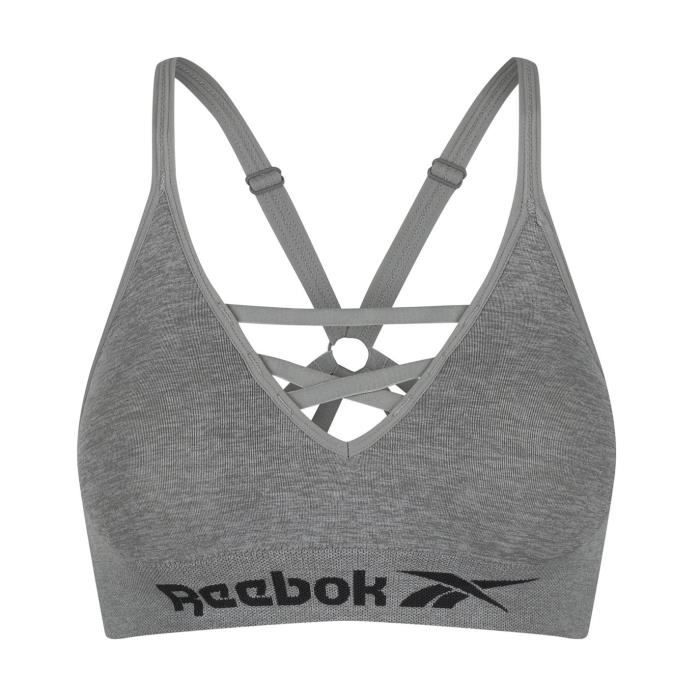 Reebok Maryna SL — Brassière de sport femme gris bretelles croisées dos nageur bonnets amovibles Reebok Maryna SL — Brassière de sport femme gris bretelles croisées dos nageur bonnets amovibles