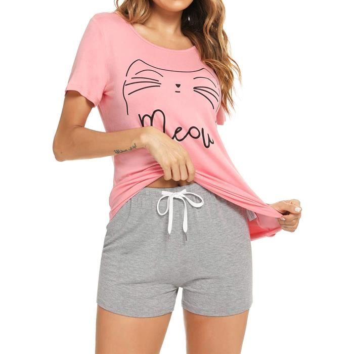 Pyjama femme coton ensemble vetement d interieur long haut et bas femme manches longues pyjama d interieur vetement de nuit p 779 Rose court m Cdiscount Pret a Porter