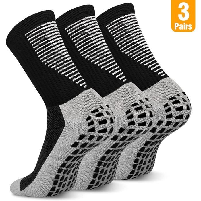 3 Paires Chaussette Football Antidérapante Hommes Femme Respirantes Anti Ampoules Football Chaussettes Basketball Trekking Yoga-noir