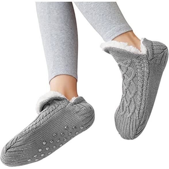 Chaussettes Chaudes pour Homme Femme AMOUNE Chausson Chaussette d hiver Semelle antiderapante Gris gris Cdiscount Chaussures