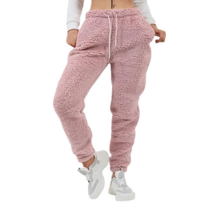 Pantalon Jogging Chaud Femme Polaire Hiver - Rose - Bas de Pyjama Souple  D'interieur Crayon Trousers