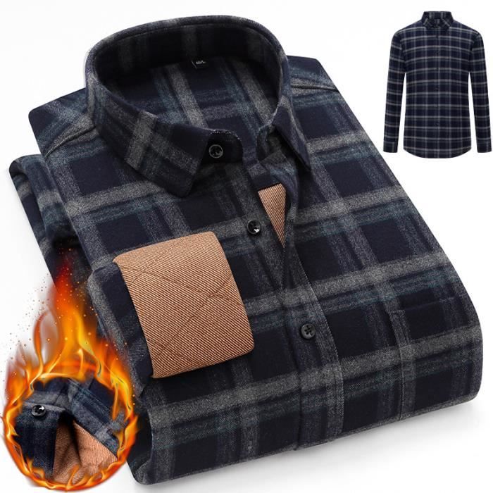 Chemise Homme Hiver Doublee polaire INSFITY Manches longues Col chemise Noir
