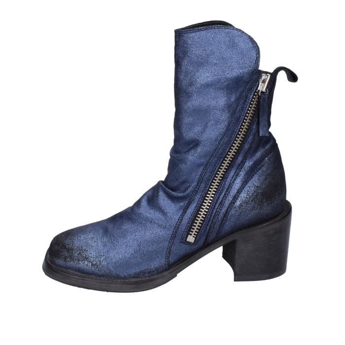 Bottines Femme Bleu en Cuir MOMA BD819 Talon Carre 7cm Fermeture Eclair Bleu Cdiscount Chaussures