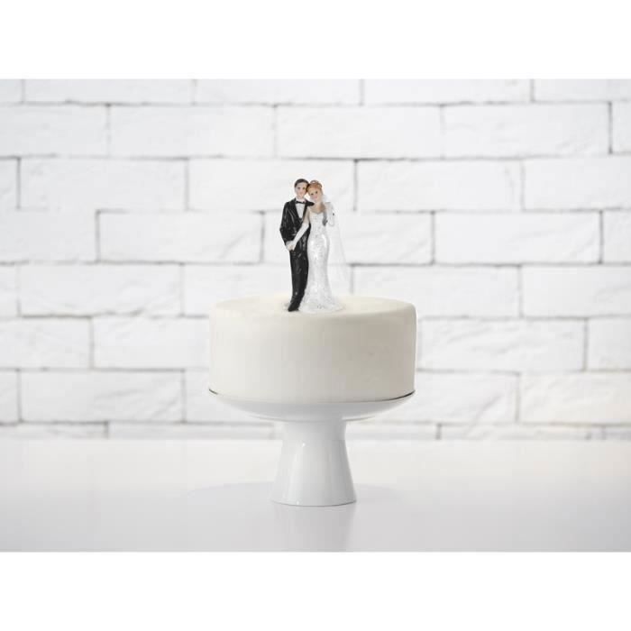 Figurine de mariage - PARTYDECO - Couple de mariés entrelacés - 11 cm - Résine - Blanc
