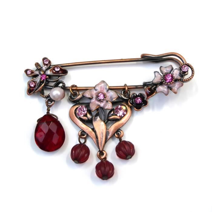 Broche Vintage Judith Leiber Vase De Fleurs En Cristal Et émail - Art Déco, Or Plaqué, Excellent état, USA