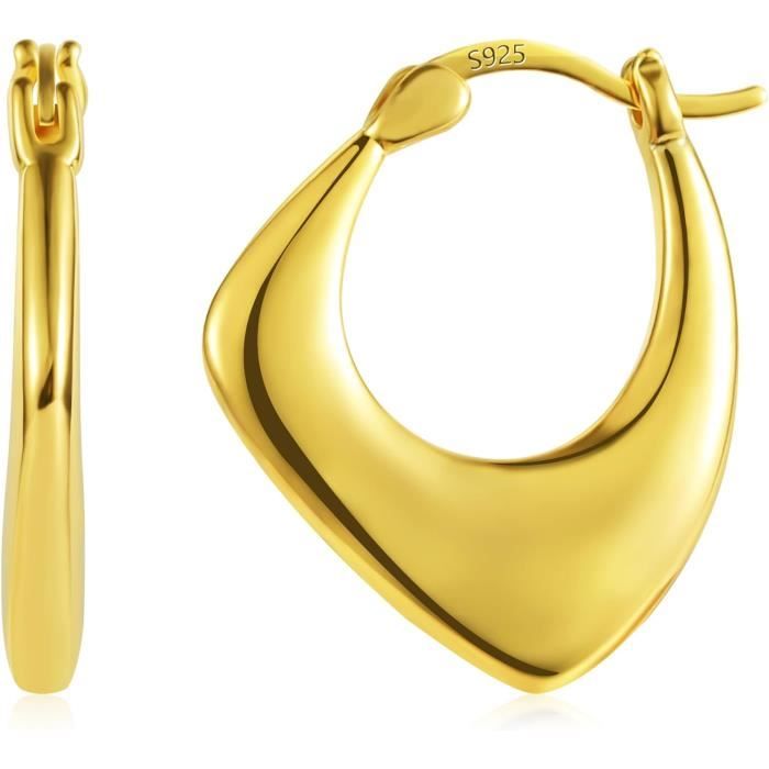 ALEXCRAFT Boucles D'oreilles Creoles Coeur Femme Argent 925 14K Or