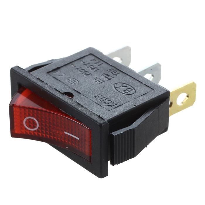 Interrupteur à bascule ON-OFF-ON permanent 15A 250V 28x22mm noir ou rouge