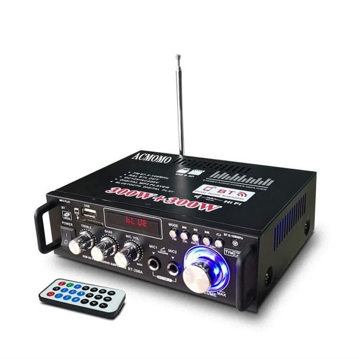 800W Amplificateur Audio stéréo, Bluetooth 5.0 à 2 canaux RMS 40W X2 Récepteur Audio Stéréo, USB, SD, FM, Micro pour la Maison ou la Voiture (AK45