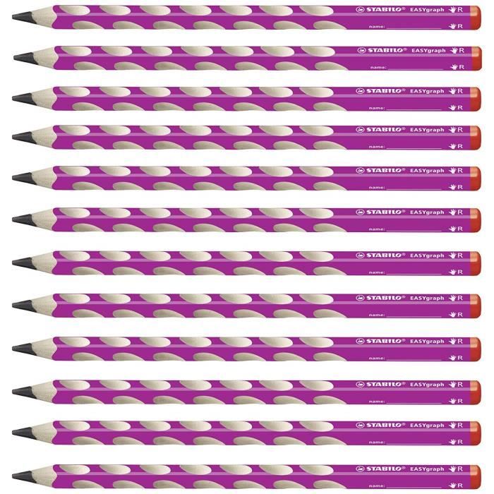STABILO EASYgraph - Lot de 12 crayons graphite ergonomiques HB (rose) - Droitier - 322/01-HB