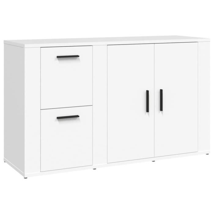 Buffet bas - TMISHION - 100x33x59 5 cm - Bois dingénierie - Couleur blanche - Style classique intemporel