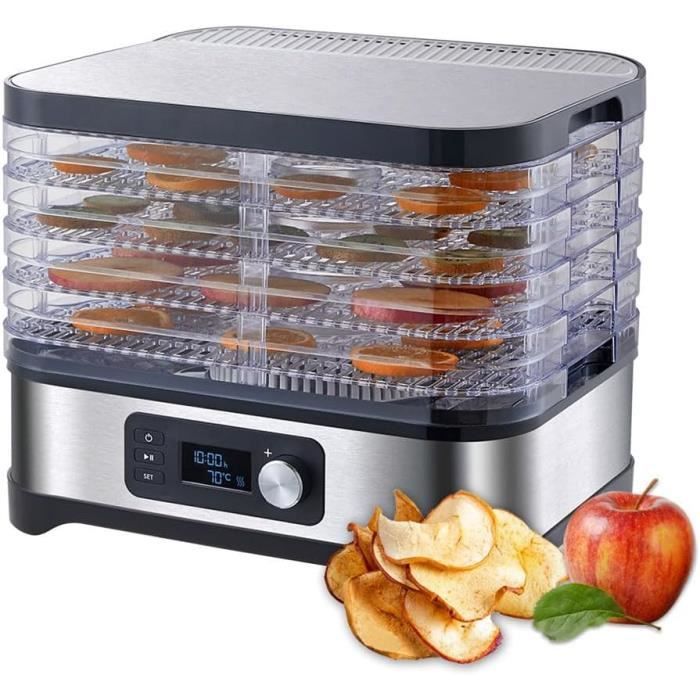 Déshydrateur Alimentaire 5 Plateaux - 160W, Minuterie 72h, Température 35-70°C, Séchage Uniforme à 360°