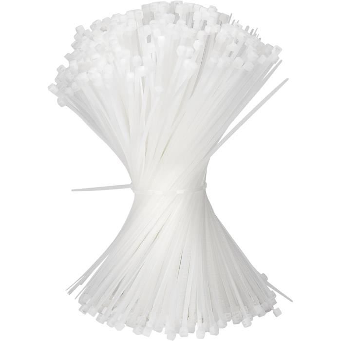 QIMEI-SHOP Lot De 500 Colliers De Serrage Nylon 200x2.5mm - Blanc, Résistance 8kg - Pour Câbles, Jardinage