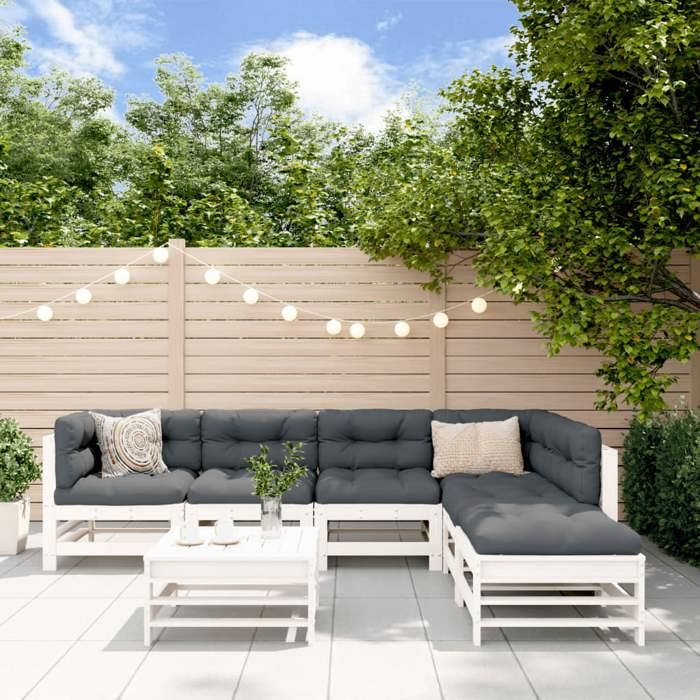 vidaXL Salon de Jardin avec Coussins 7 pcs Canapé avec Dossier et Accoudoir Ensemble de Meubles avec Table Basse Patio 3185837