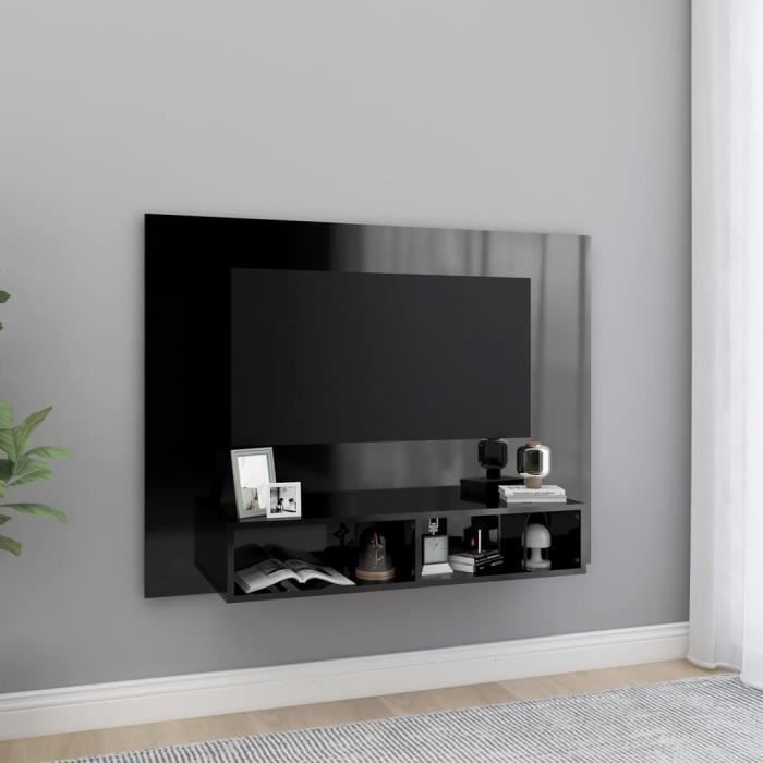 meuble tv mural - vidaxl - noir brillant - porte(s) - contemporain - 120x23,5x90 cm