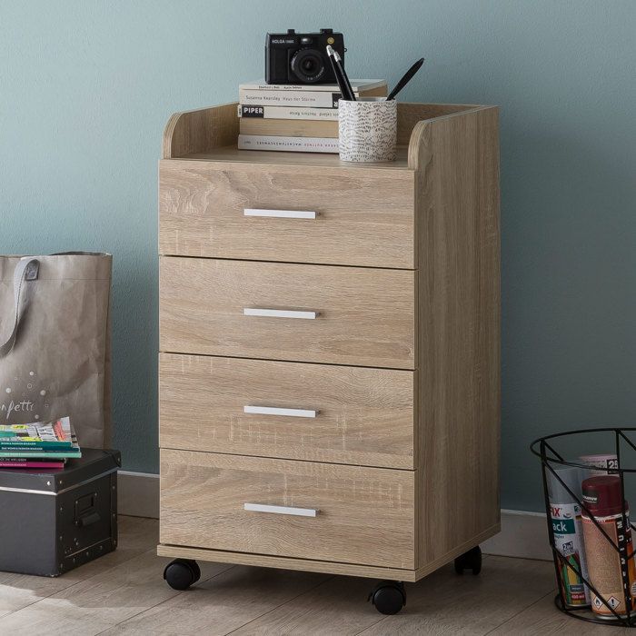 Conteneur de bureau à roulettes Sonoma WOHNLING - 4 tiroirs - 40x70 5x33cm Conteneur de bureau à roulettes Sonoma WOHNLING - 4 tiroirs - 40x70 5x33cm