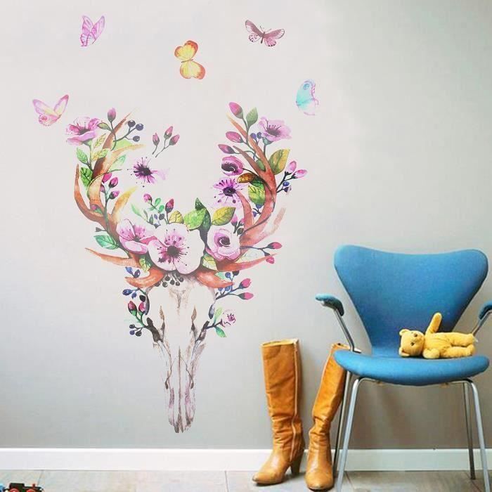 Papier Peint 3D Autocollant Fleur Et Cerf – Déco Murale Auto-adhésive Et Amovible