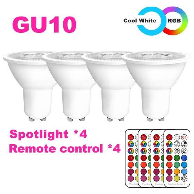 Ampoule,GU10 RGB CW x4 pcsProjecteur De Couleur À Lampe Led Gu10 Rvb