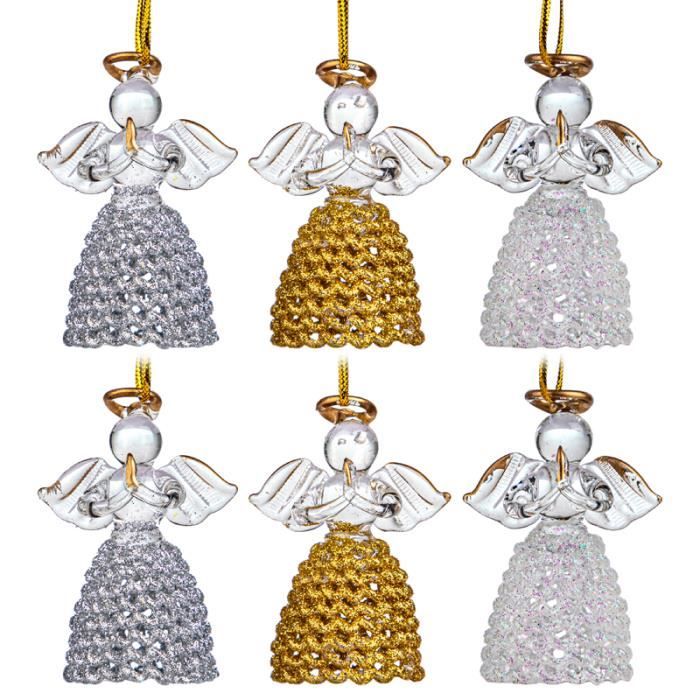 Ange En Verre Transparent Avec Ailes Argentées Scintillantes Et Décoration Suspendue Pour Décoration De Sapin De Noël Halo - Cadeau De Fête Des Fêtes D'hiver - France