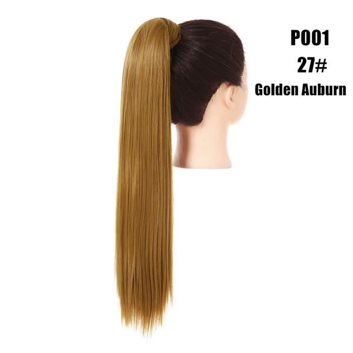 Postiche Queue De Cheval Synthétique Longue - Blond Doré Lisse - Attache à Clip - Neuf