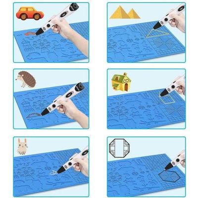 Tapis De Modèles Pour Stylo 3D - Grand Format Silicone 41,2x20,3 Cm, Résiste à 260°C, Avec 2 Protège-doigts - Bleu
