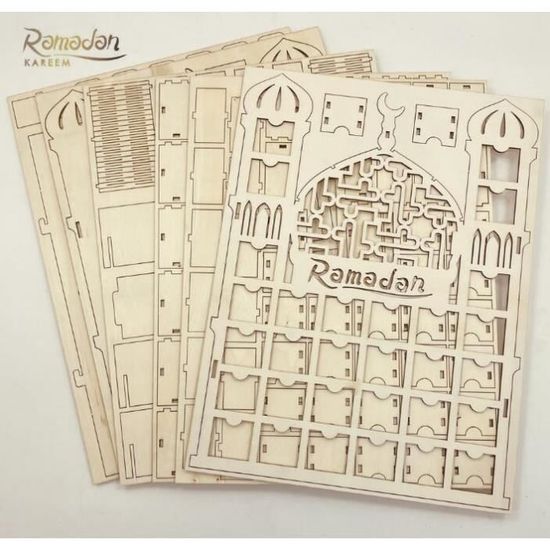 Calendrier de l'Avent du Ramadan, Calendrier de l'Avent réutilisable en  bois 30 tiroirs, Décoration de l'Aïd Moubarak, R