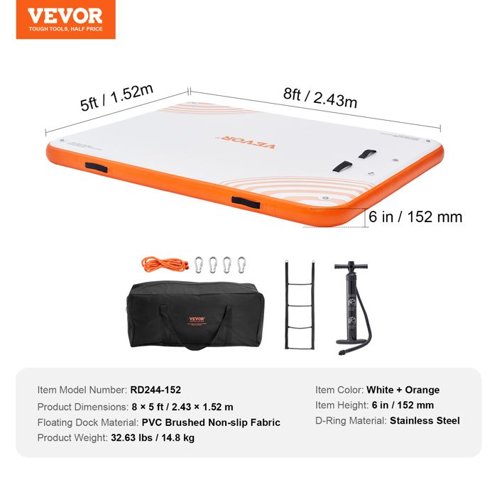 Quai Flottant Gonflable-VEVOR-2,43 x 1,52 m-Sac de Transport Portable Quai Flottant Gonflable-VEVOR-2,43 x 1,52 m-Sac de Transport Portable