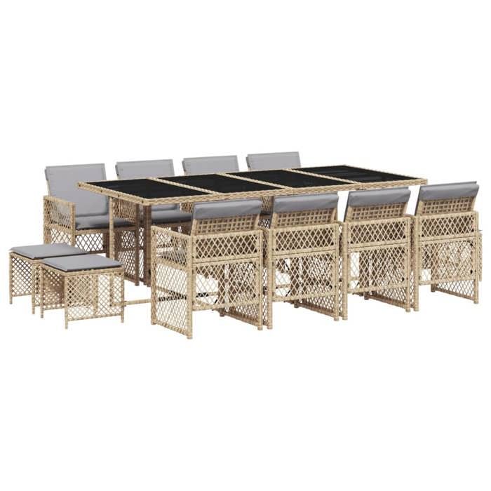 Ensemble Salon De Jardin 13 Pièces En Polyrotin Beige - Table, Chaises, Fauteuils Et Coussins