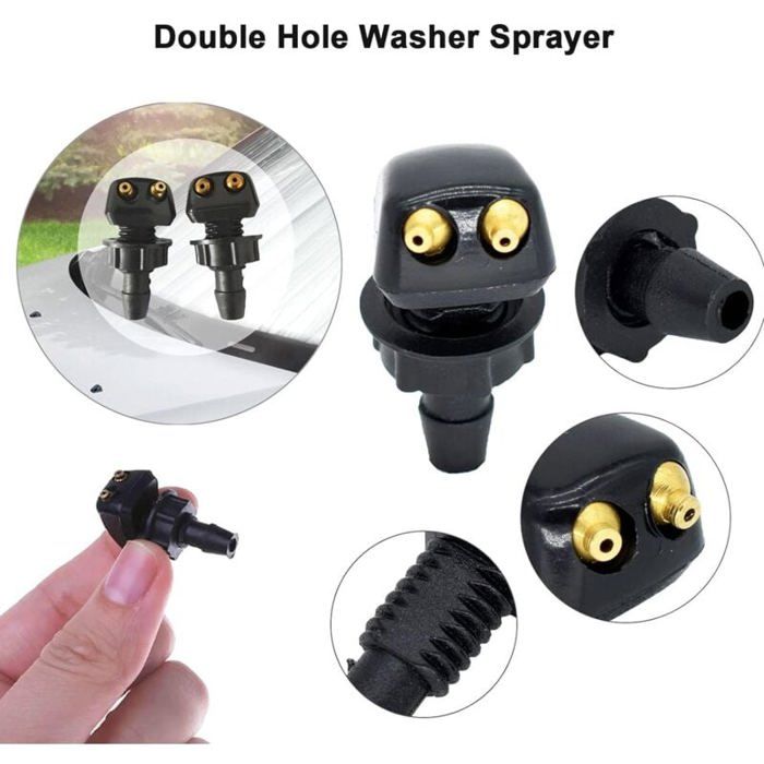 Lot De 2 Buses Lave-glace Universelles Pour Voiture - Double Jet, Coudées, Diamètre 5 Mm, Remplacement Facile