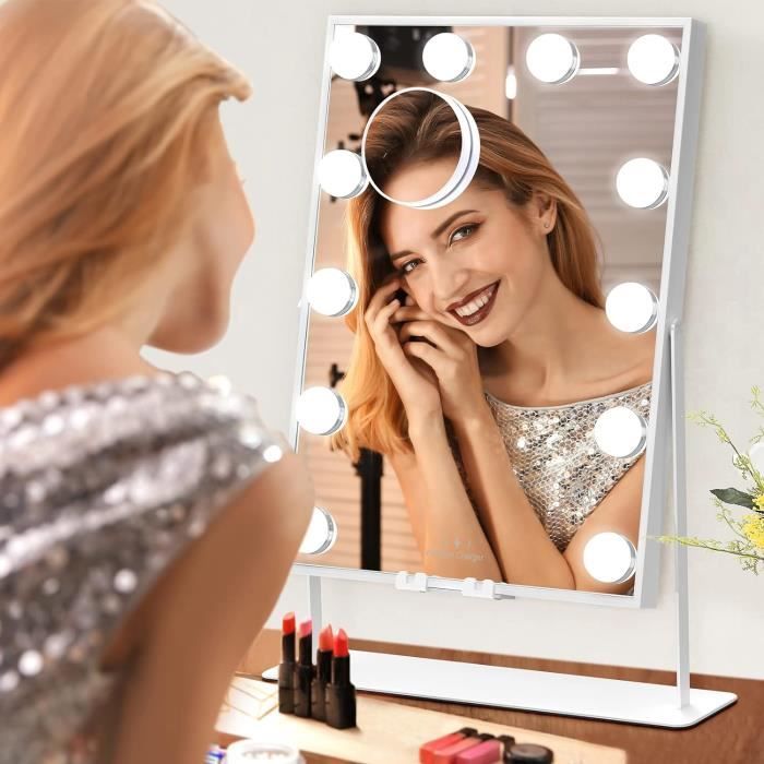Dripex Miroir De Maquillage Lumineux Bluetooth Chargement Sans Fil 12  Ampoules Led Miroir Coiffeuse Holleywood Rotation À 360[H7] - Cdiscount  Maison