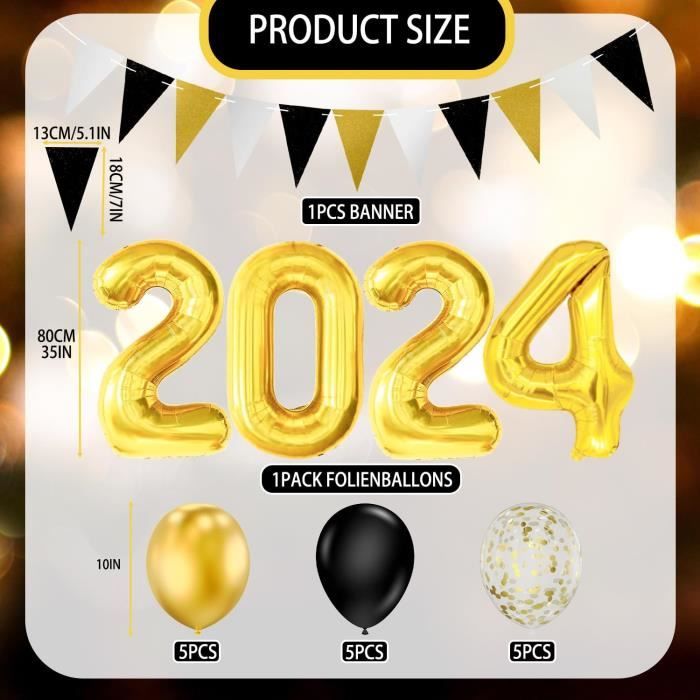Decoration Nouvel An 2024,Kit De Ballon 2024 Deco,Fete Nouvelle Année Noir  Or Ballon Confettis,2024 Ballon Numéros Géant Num[u4344] - Cdiscount Maison