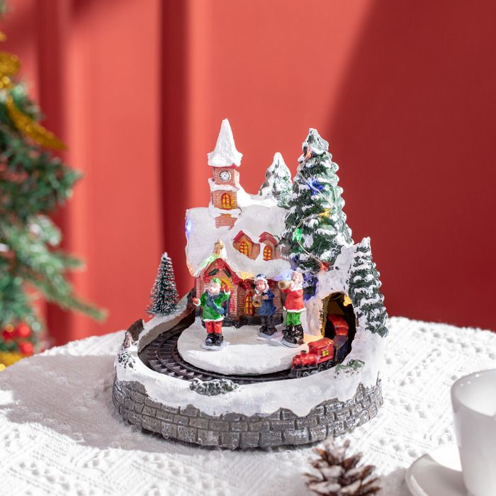 HOMCOM Village de Noel Lumineux avec Train decoration Lumineuse de Noel 12 lumieres LED Multicolores 8 Pistes Musicales Cdiscount Maison